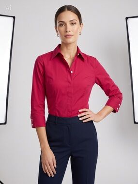 Express Women's Bright Red Button-Down Shirt